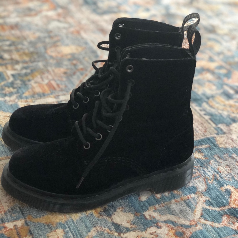 Dr. Martens Page Black Velvet Boots